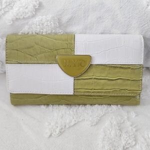 N.Y.C. Olive and White Croc-Embossed Women's Wallet